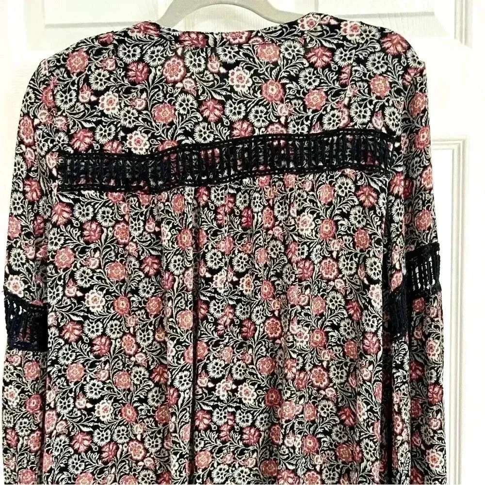 Knox Rose Floral Bell Long Sleeve Mini Dress Tunic Women L Dark Romance Crochet - Picture 11 of 13